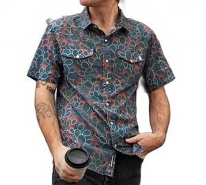NEW RAISED BY COYOTES javelina paradise pearl snap shirt in blue